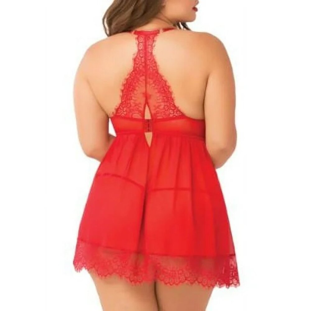 Seven 'til Midnight Bed Of Roses Red Babydoll Set Style-10697X Plus Size 3X/4X